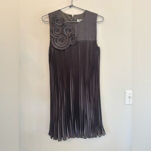 TIBI pleated chiffon dress with floral rosette appliqués